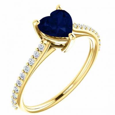 Azure Blue Heart-Cut Sapphire and Diamond Ring in Yellow Gold -  - STLRG-71609SPY