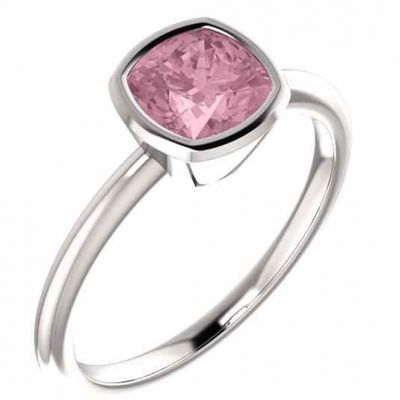 Baby Pink Topaz Cushion-Cut Ring in 14K White Gold -  - STLRG-7187PTW