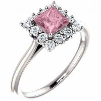 Princess-Cut Baby Pink Topaz Diamond Halo Ring