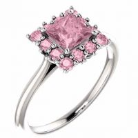 Baby Pink Topaz Square Princess-Cut Halo Ring, 14K White Gold