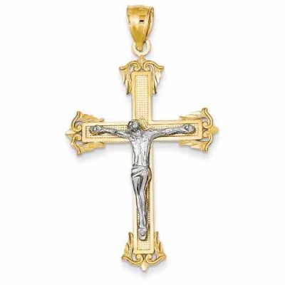 Baronial Crucifix Pendant, 14K Two-Tone Gold -  - QGCR-C3922