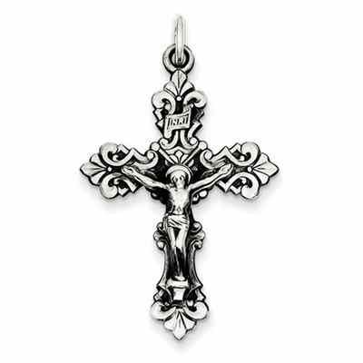 Baroque INRI Sterling Silver Crucifix Pendant -  - QDCR-QC5442