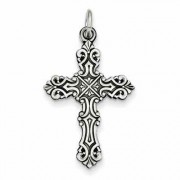 Baroque-Style Scrollwork Cross Necklace, Sterling Silver