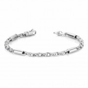 Barrel Link Design Bracelet, 14K White Gold