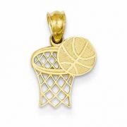 Basketball & Hoop Pendant, 14K Gold
