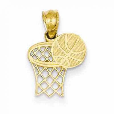 Basketball & Hoop Pendant, 14K Gold -  - QGPD-YC1059