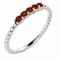 Beaded Band Garnet Stackable Ring in 14K White Gold