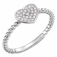 Beaded Diamond Heart Ring, 14K White Gold
