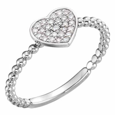 Beaded Diamond Heart Ring, 14K White Gold -  - STLRG-122819W