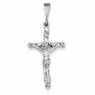 Beaten Cross Crucifix Pendant, 14K White Gold -  - QGCR-CH139