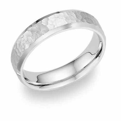 Platinum Beveled Hammered Wedding Band Ring -  - PLAT-B12