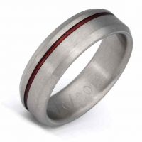 Beveled Red Titanium Wedding Band Ring