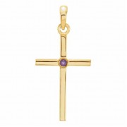 Bezel-Set Amethyst Cross Pendant, 14K Gold