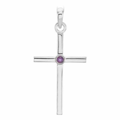 Bezel-Set Amethyst Cross Pendant, 14K White Gold -  - STLCR-R42325AMW