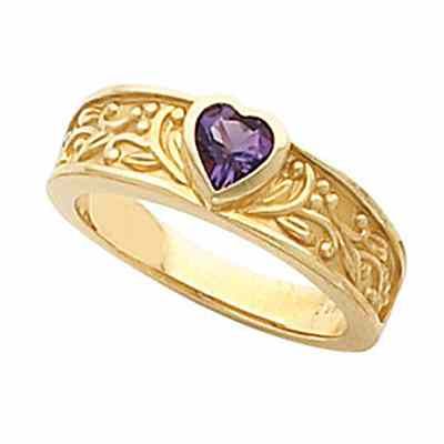 Bezel-Set Amethyst Floral Heart Ring -  - STLRG-71181AMY