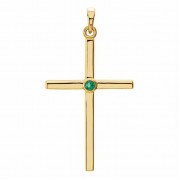 Bezel-Set Emerald Cross Pendant, 14K Gold