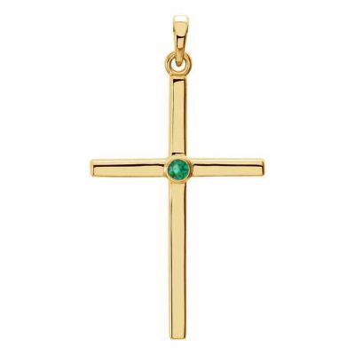 Bezel-Set Emerald Cross Pendant, 14K Gold -  - STLCR-R42325EMY