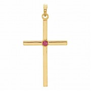 Bezel-Set Ruby Cross Pendant, 14K Gold