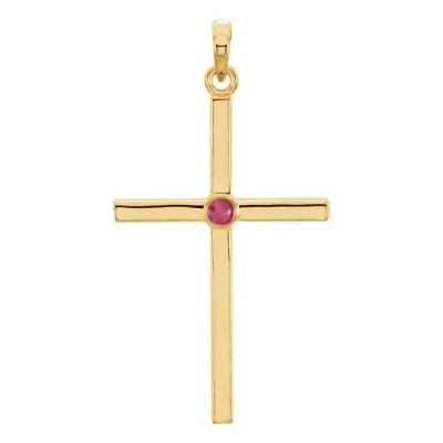 Bezel-Set Ruby Cross Pendant, 14K Gold -  - STLCR-R42325RBY