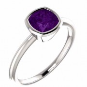 Bezel-Set Cushion-Cut Amethyst Ring, 14K White Gold