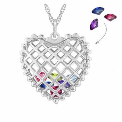 Birthstones Inside Heart Necklace in Sterling Silver -  - MNDL-F128-SS