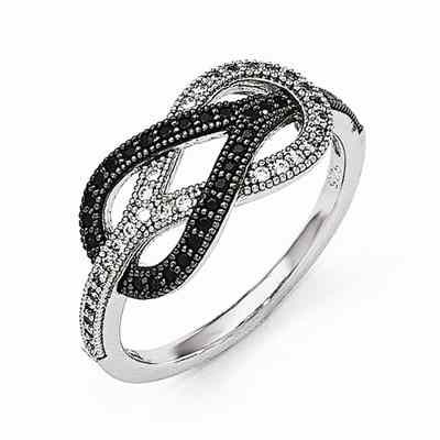 Black and White Brilliant CZ Knot Ring in Sterling Silver -  - QGRG-QMP1080