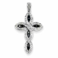 Black and White Diamond Cross Twist Necklace