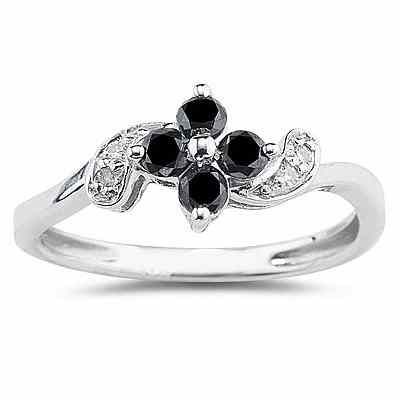 Black and White Diamond Flower Ring in 10K White Gold -  - RGF8156BD