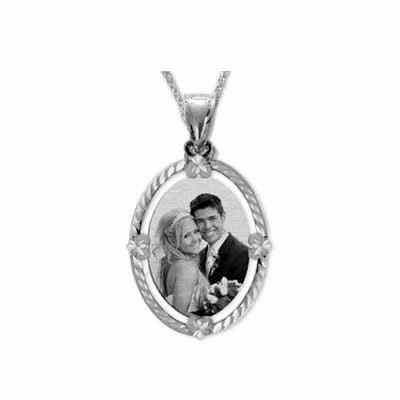 White Gold Black and White Photo Necklace Pendant -  - JAPD-C80085BW-W