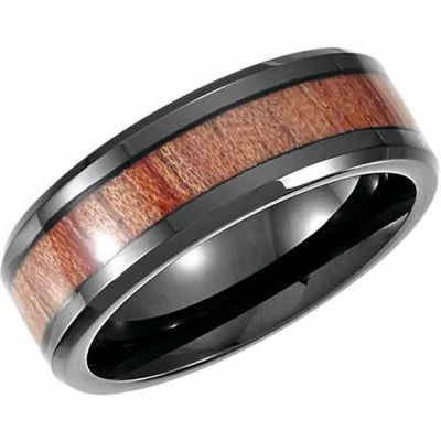 Black Cobalt Wedding Band Ring with Rosewood Inlay for Men -  - STLRG-COR251