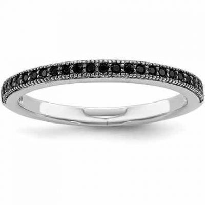 Black CZ & Sterling Silver Stackable Ring -  - QGRG-QMP1194