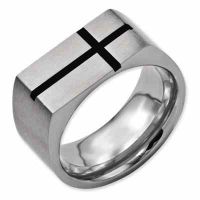 Black Enamel Titanium Men's Cross Ring