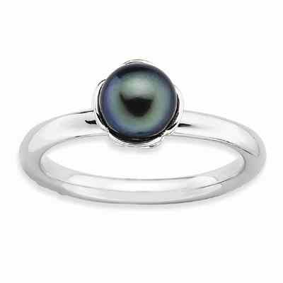 Black Freshwater Cultured Pearl Ring, Sterling Silver -  - QGRG-QSK612