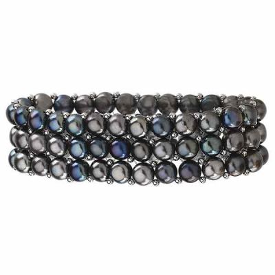 Black Freshwater Pearl Stretch Bracelet -  - STLBR-63923