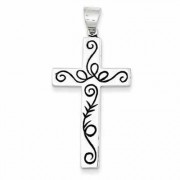 Black Paisley Scrollwork Design Sterling Silver Cross Pendant