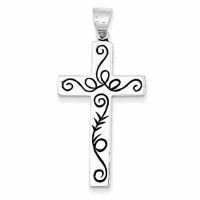 Black Paisley Scrollwork Design Sterling Silver Cross Pendant