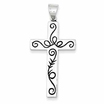 Black Paisley Scrollwork Design Sterling Silver Cross Pendant -  - QGCR-QC4282