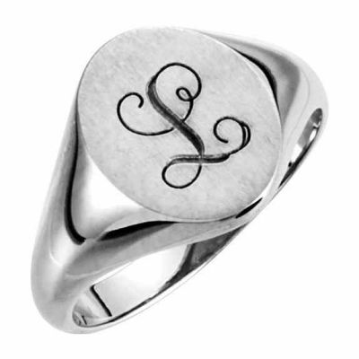 Black Script Personalized Signet Ring in White Gold -  - STLRG-5758W
