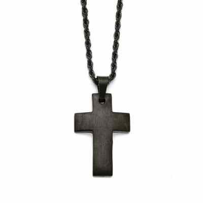 Black Stainless Steel Cross Necklace with Rope Chain -  - QGPD-SRN1360