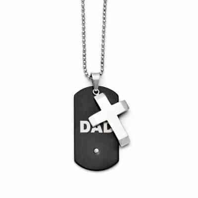 Black Stainless Steel Dad Dog Tag and Cross Necklace -  - QGPD-SRN1344