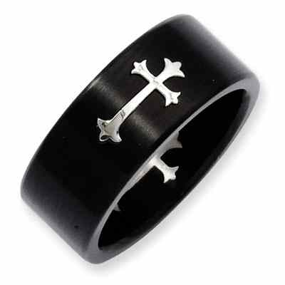 Black Stainless Steel Heraldry Cross Design Ring -  - QGRG-SR213