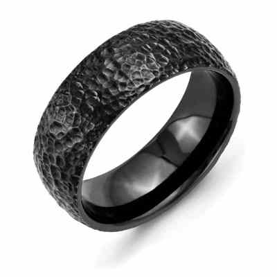 Black Titanium Domed Hammer Finished Wedding Band -  - QGRG-TB385