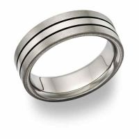 Black Titanium Grooved Wedding Band Ring