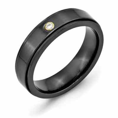 Black Titanium Ring with 14k Yellow Gold and Diamond Accent -  - QGRG-TB290AA