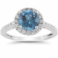 Blue and White Diamond Halo Ring in 14K White Gold