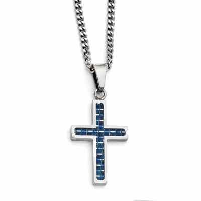 Blue Carbon Fiber Stainless Steel Cross Necklace -  - QGPD-SRN1301