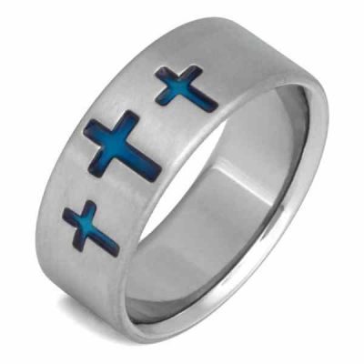 Blue Cross Titanium Wedding Band Ring -  - TI-CR5