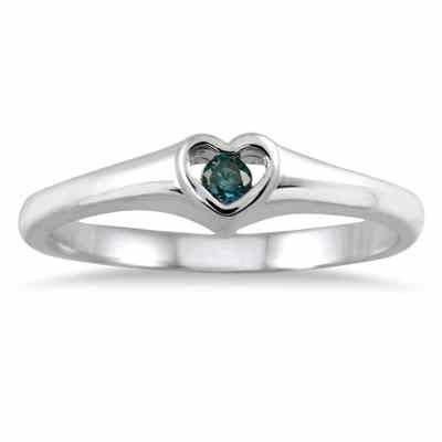 Blue Diamond Heart Solitaire Ring, 14K White Gold -  - RGF50522BE