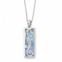 Blue Lace Agate/Sterling Silver Living Water Pendant with CZ Accents
