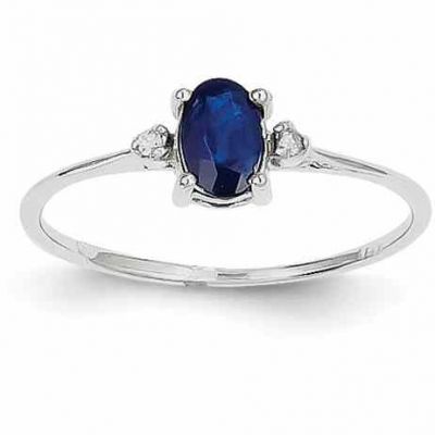 Blue Sapphire and Diamond Birthstone Ring, 14K White Gold -  - QGRG-XBR222